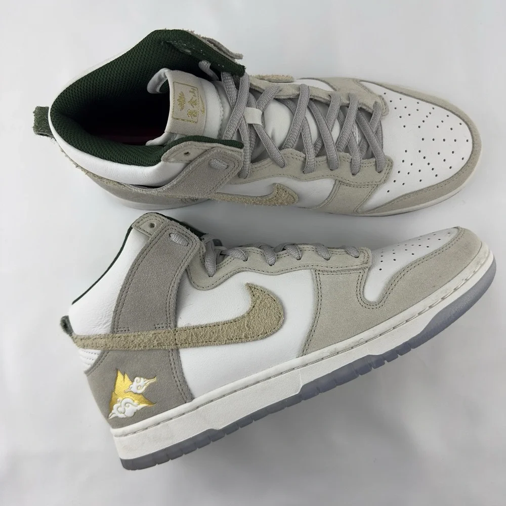 Nike Dunk High White Grey‎ Suede Green Men's Size 10 Sneakers